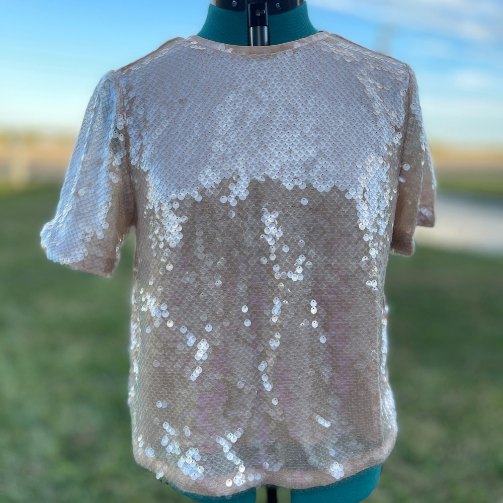 LOFT sequin Peach Blouse - Picture 6 of 9